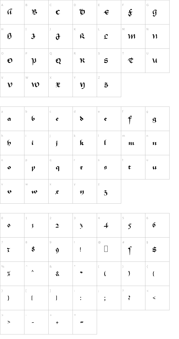 Character Map MA GKursiv1 Font
