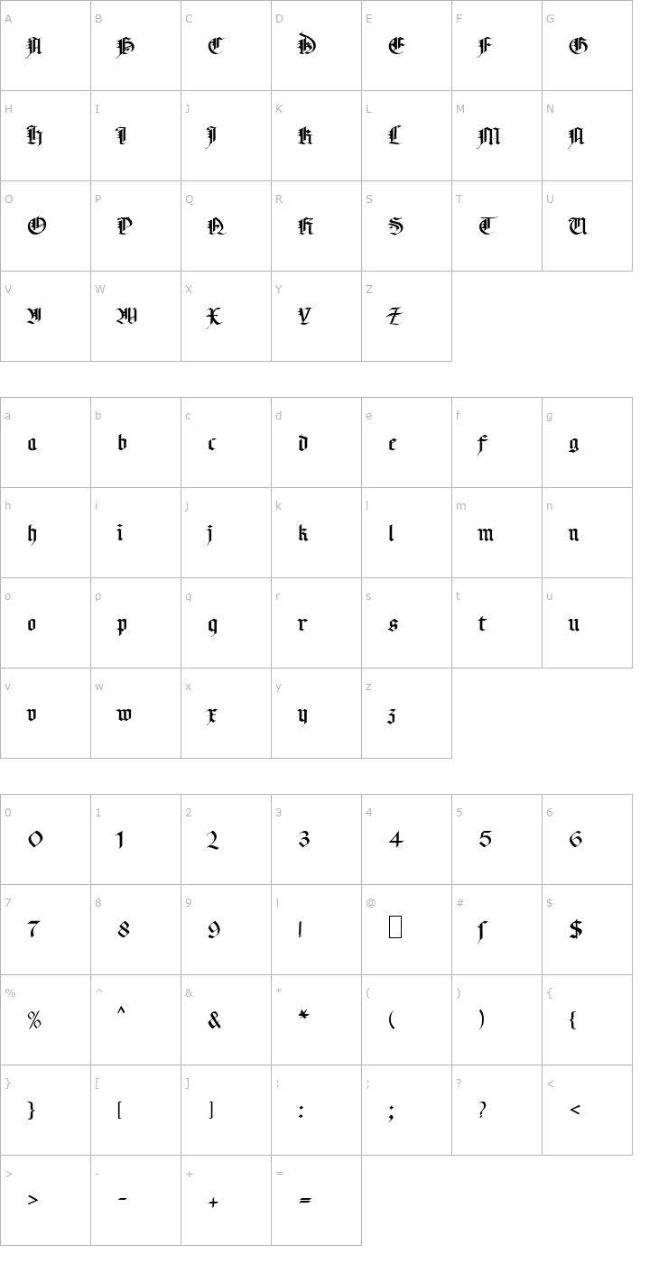 Character Map MA Gotic Font