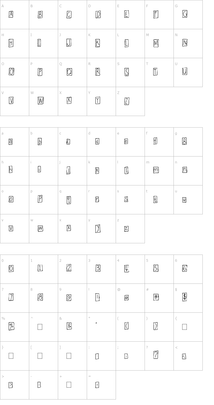 Character Map MA Quaddie Font