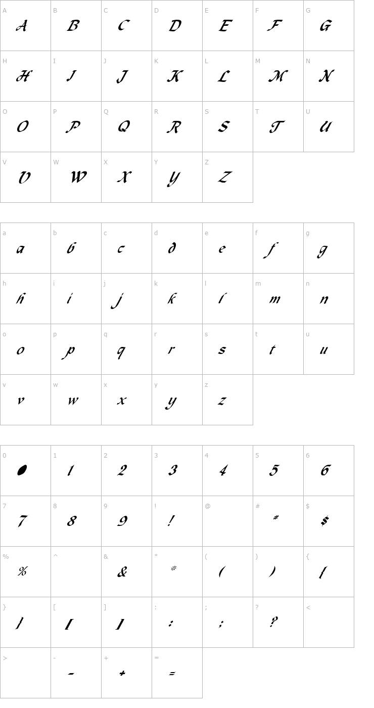 Character Map MacHumaine Italic Font