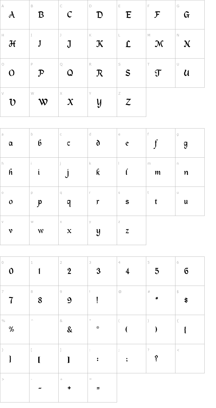 Character Map MacHumaine-Normal Font