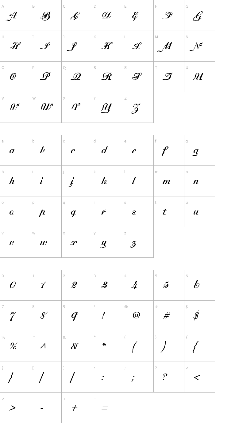 Character Map Madisonian Bold Font