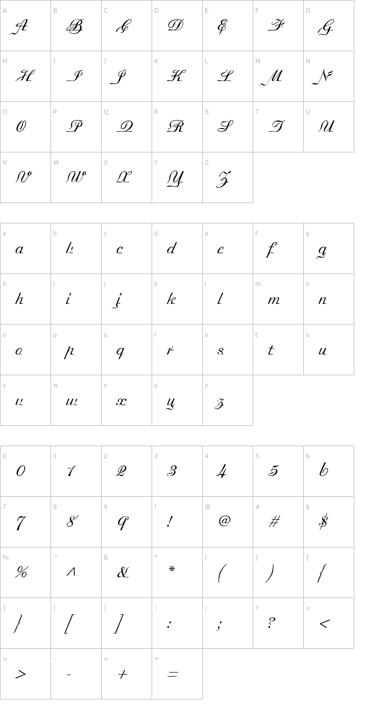 Character Map Madisonian Light Font