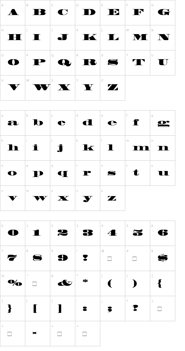 Character Map Madrone Font