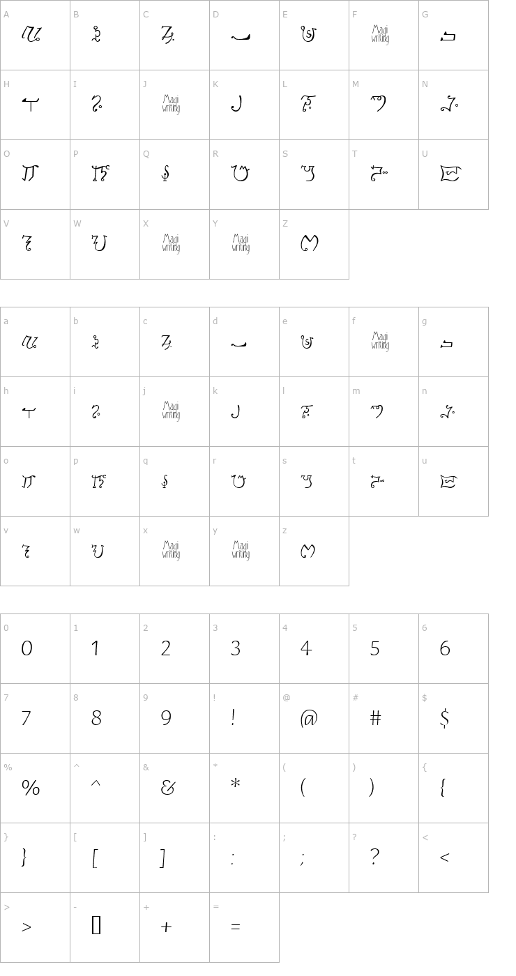 Character Map Magi Writing Font