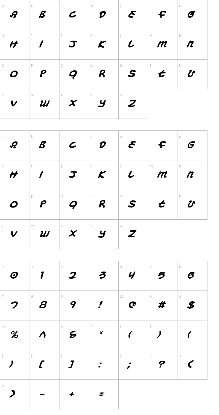 Character Map Magic Beans Italic Font