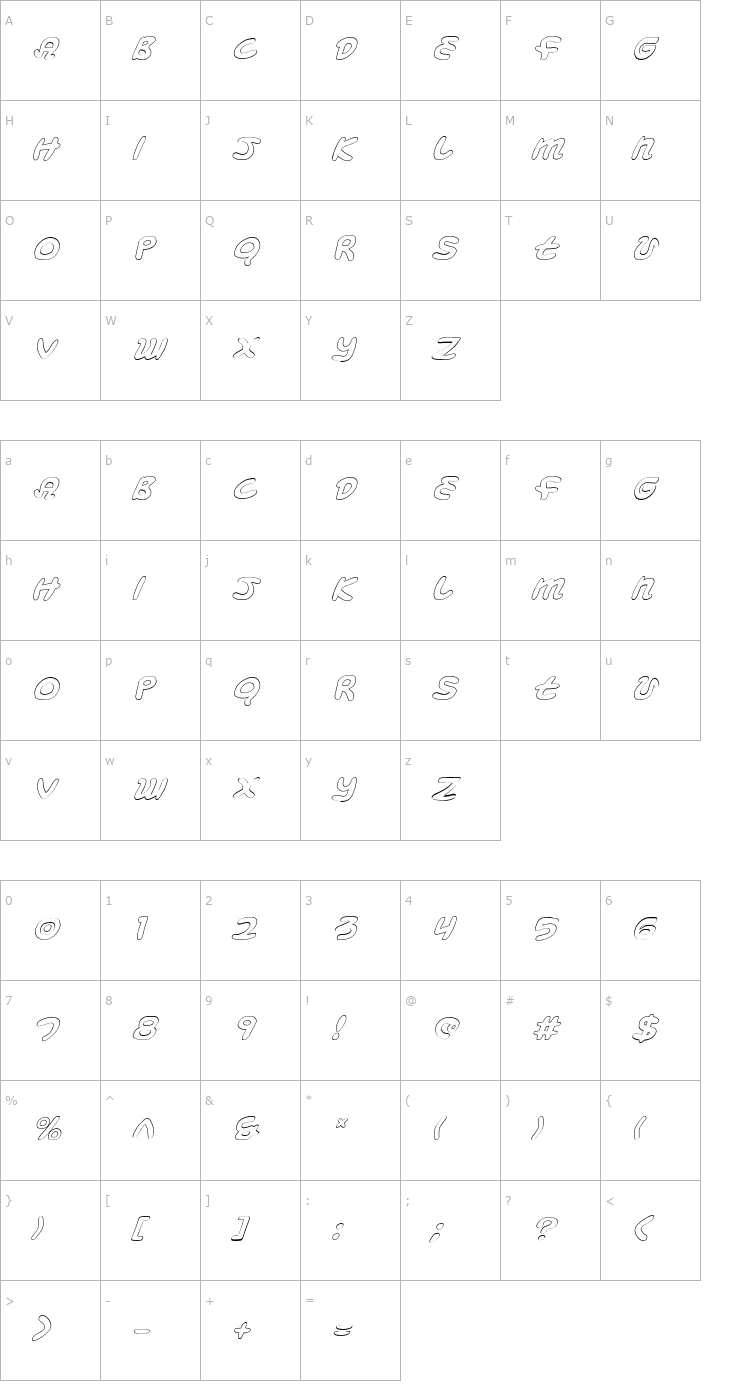 Character Map Magic Beans Outline Italic Font