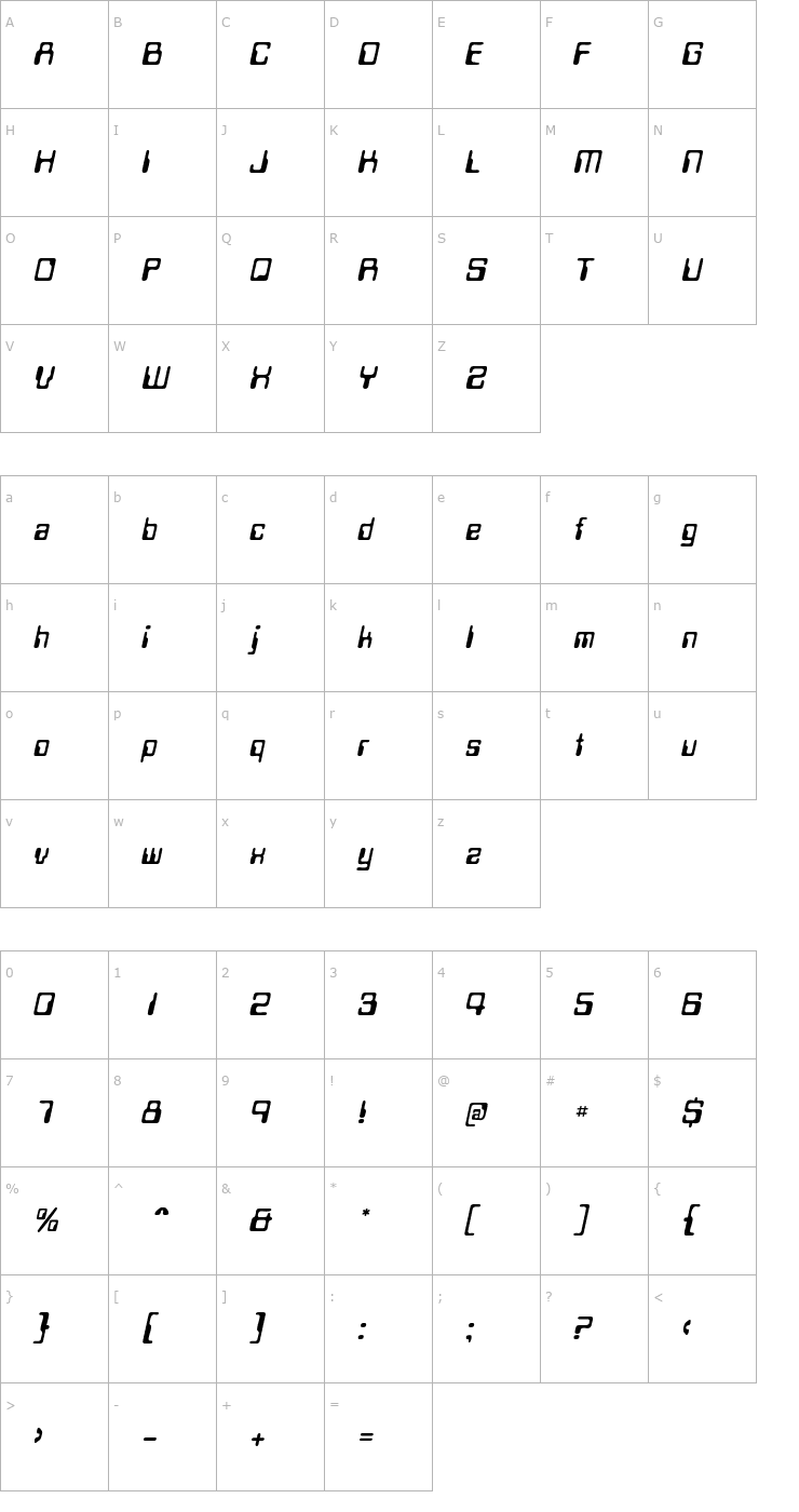 Character Map MagneticCard Italic Font