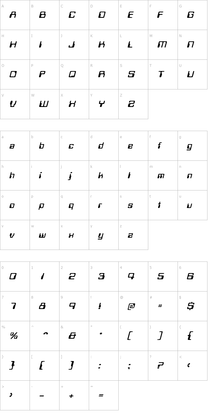 Character Map MagneticCardWide Italic Font