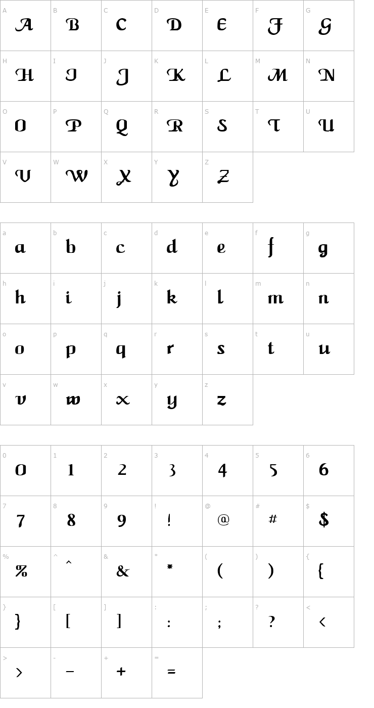 Character Map MaidenWord Font