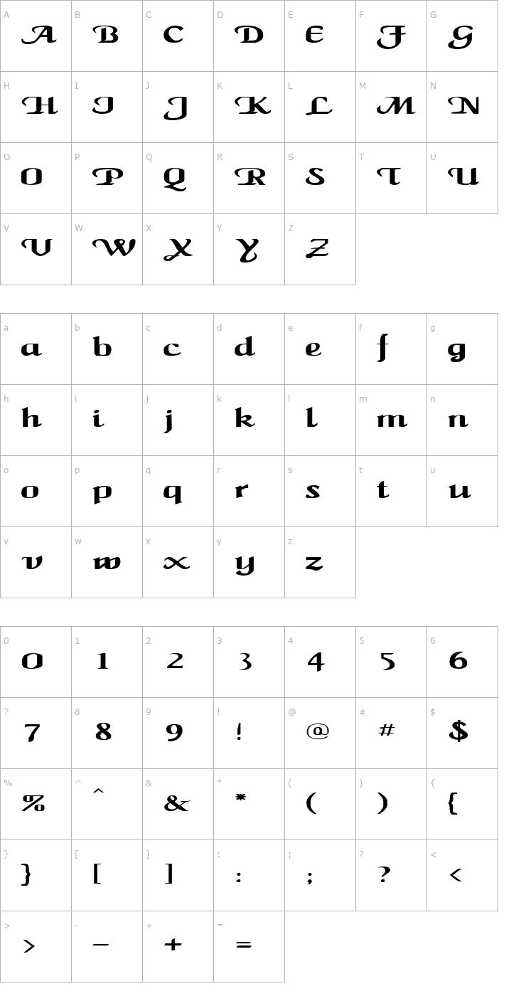 Character Map MaidenWordExtended Font