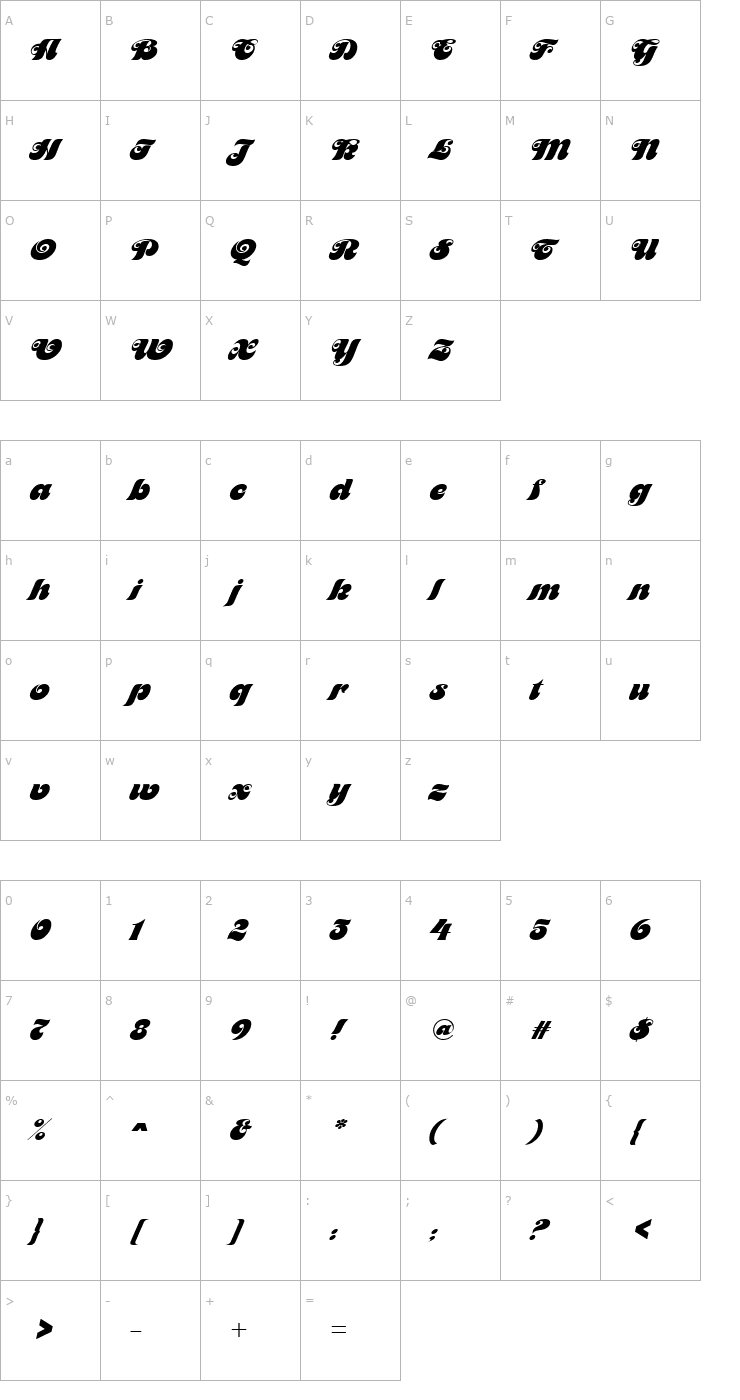 Character Map Maitre-d Regular Font