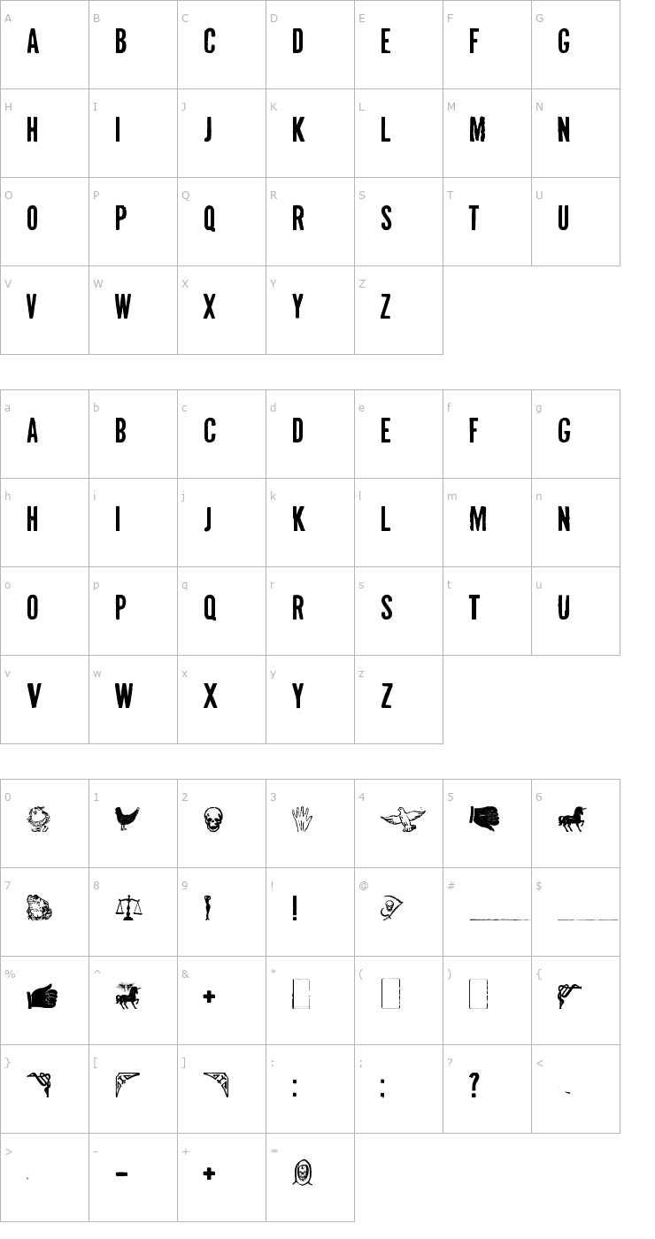 Character Map Mal de Ojo Font