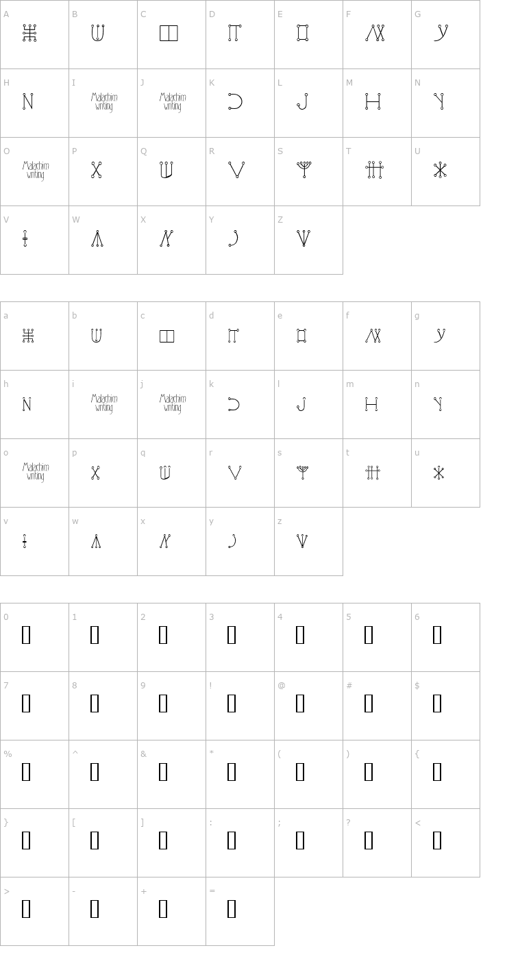Character Map Malachim Writing Font