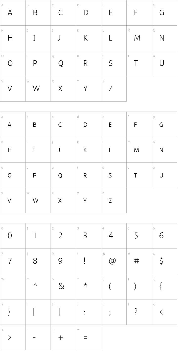 Character Map MalcomExpertLight Font