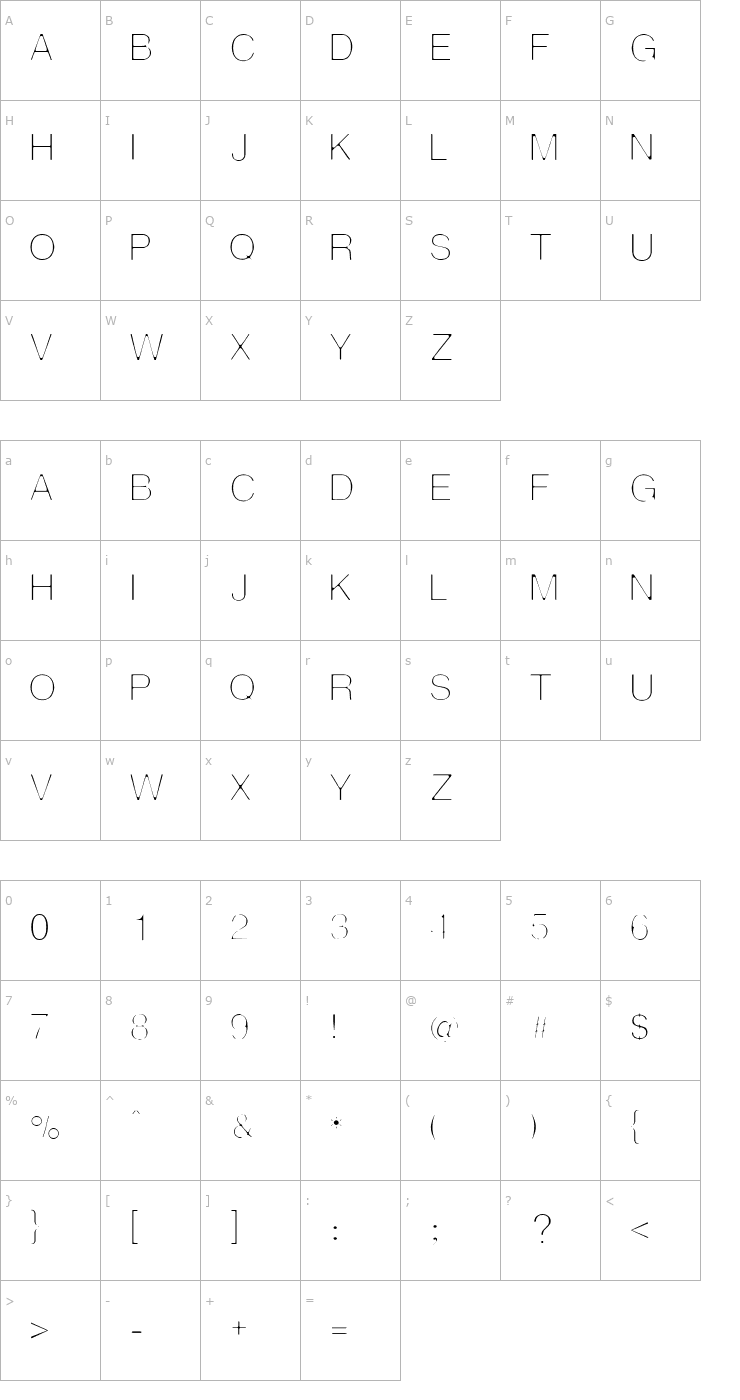 Character Map Man-Thin Font