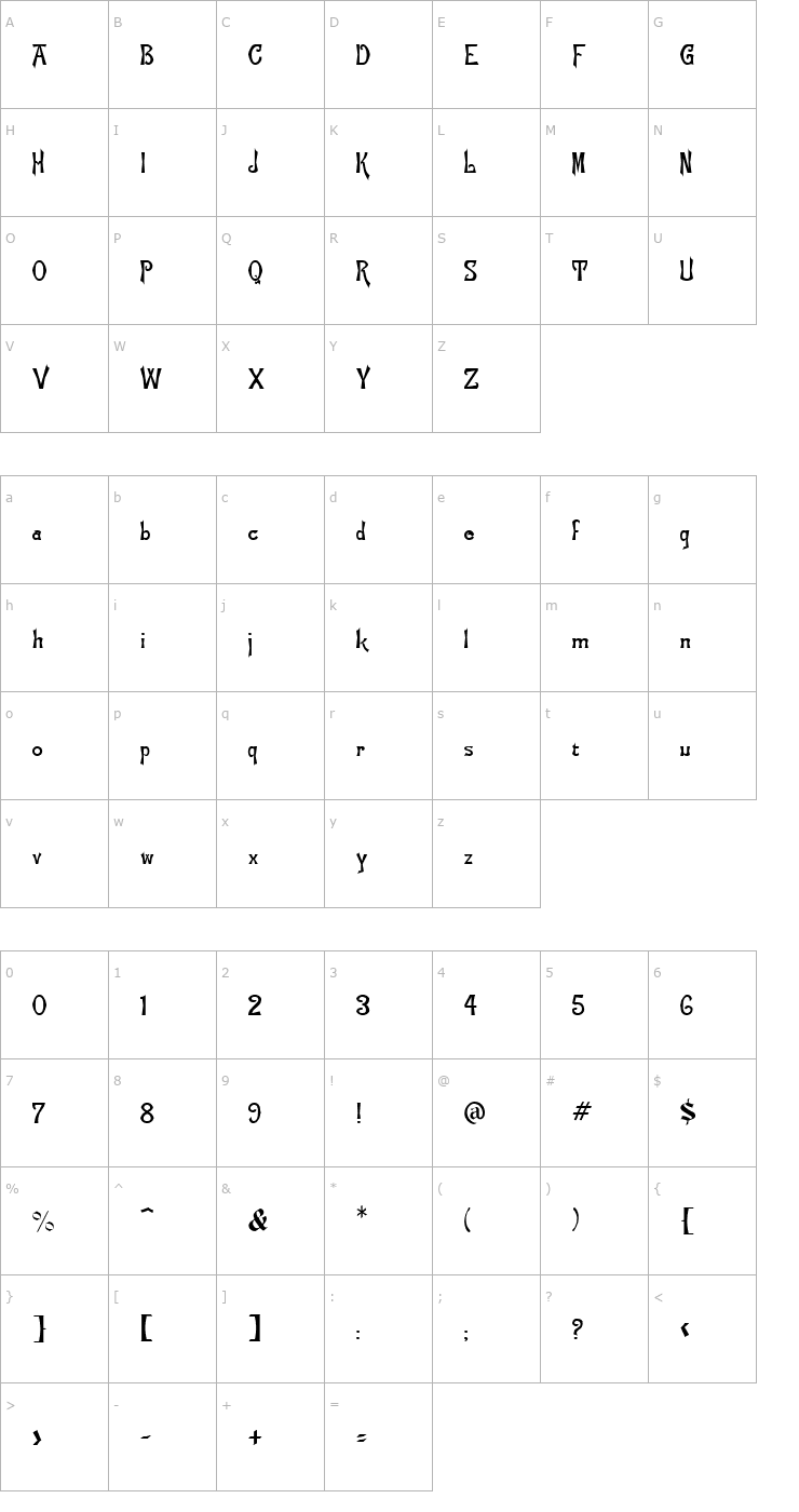 Character Map Manchuria Normal Font