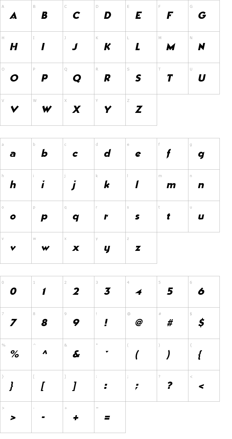 Character Map Manhattan Italic Font