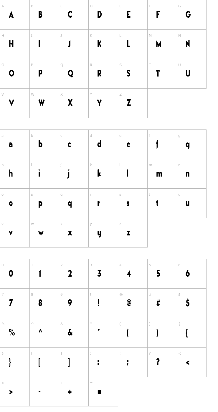Character Map ManhattanCondensed Font