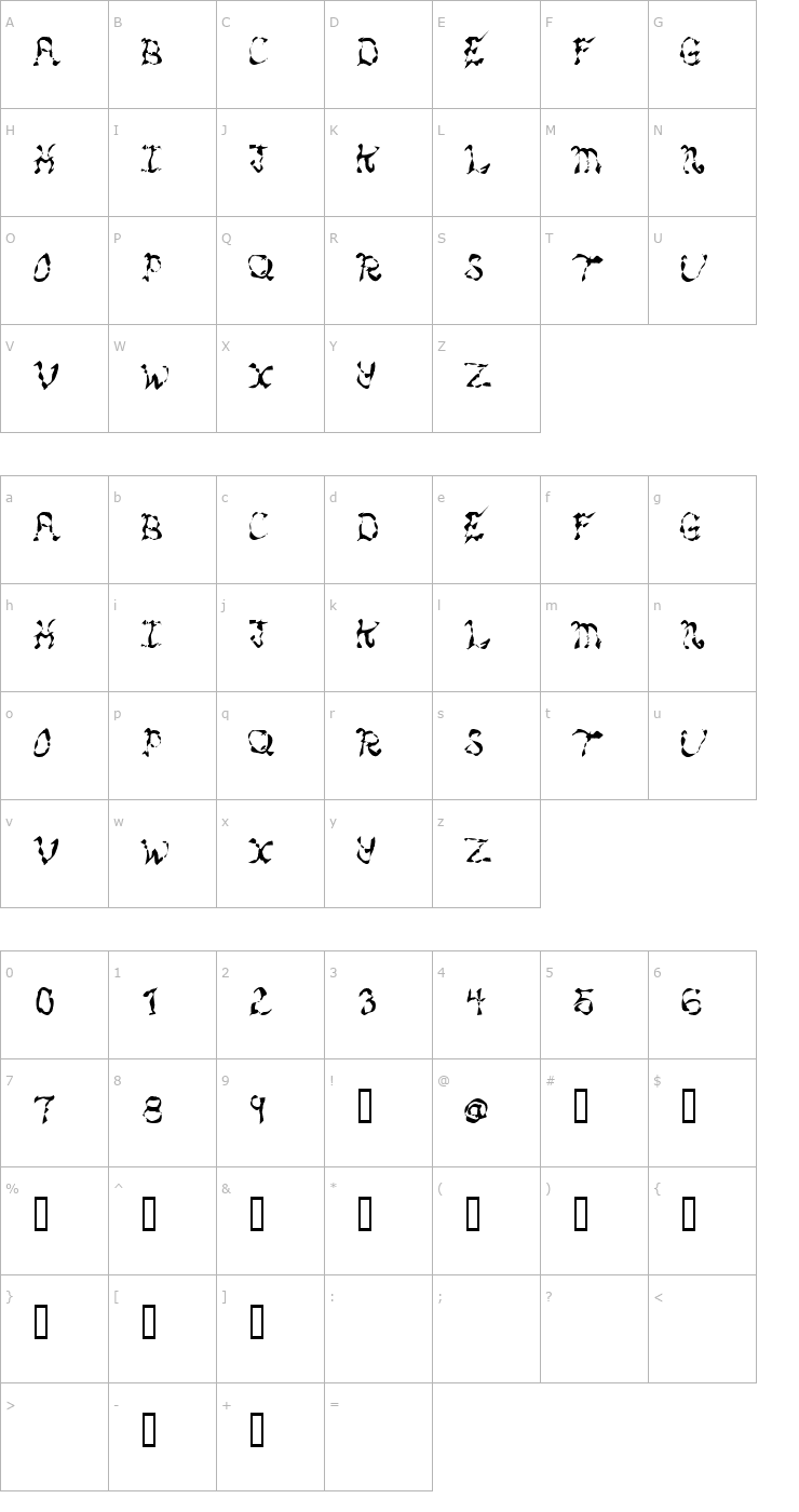 Character Map MANIC Font