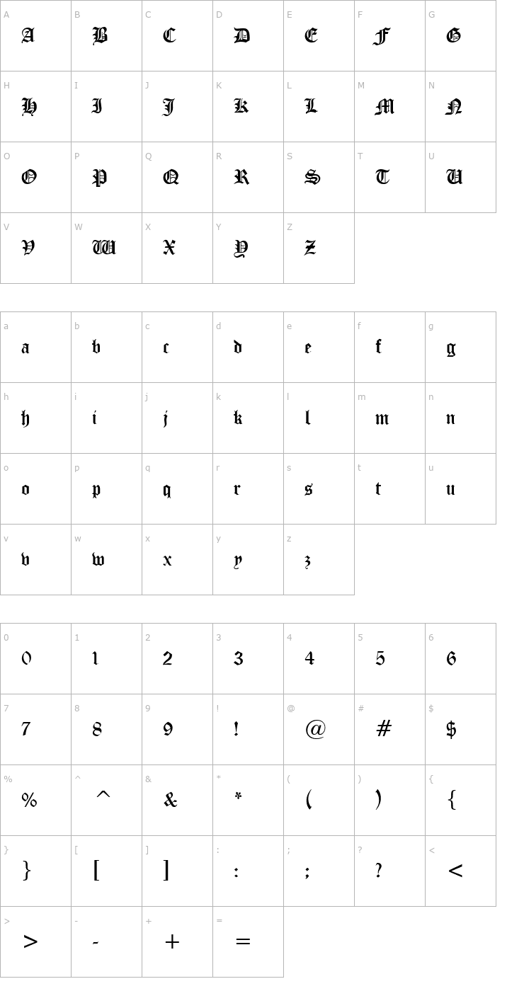 Character Map Manuscript Font