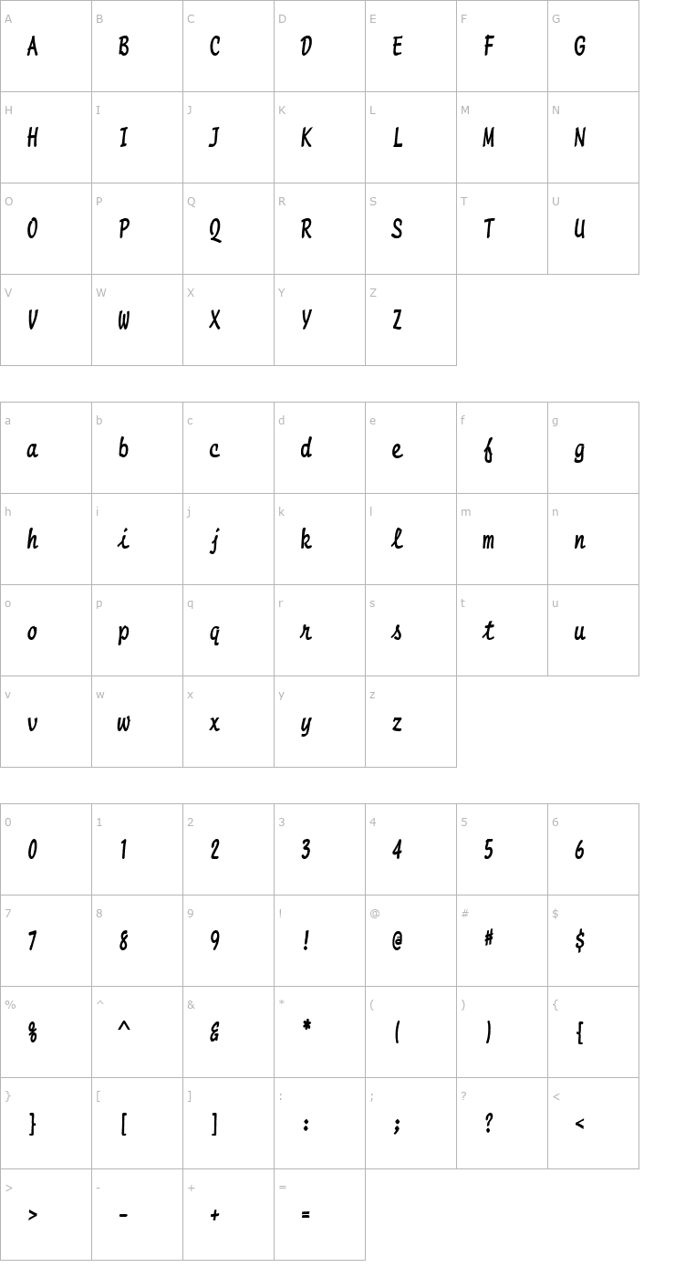 Character Map Manuscript Thin Bold Font