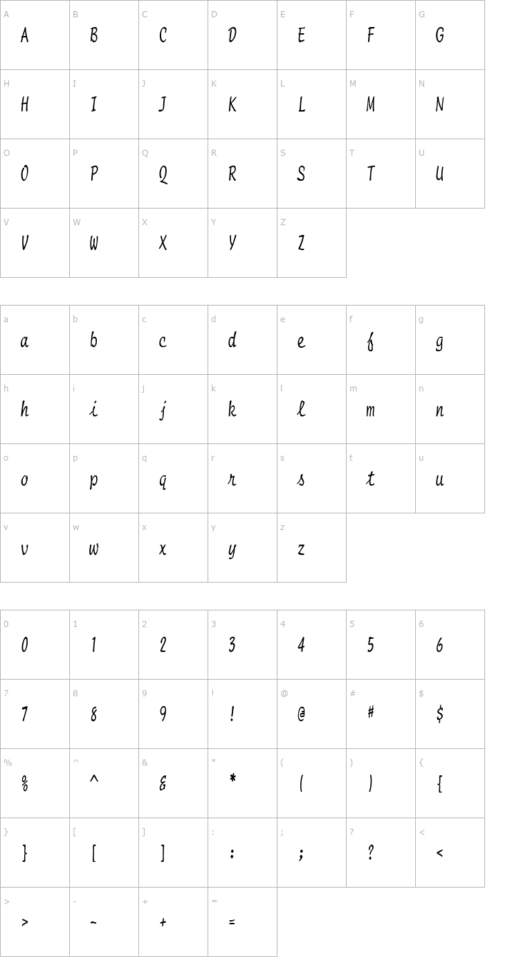 Character Map Manuscript Thin Normal Font