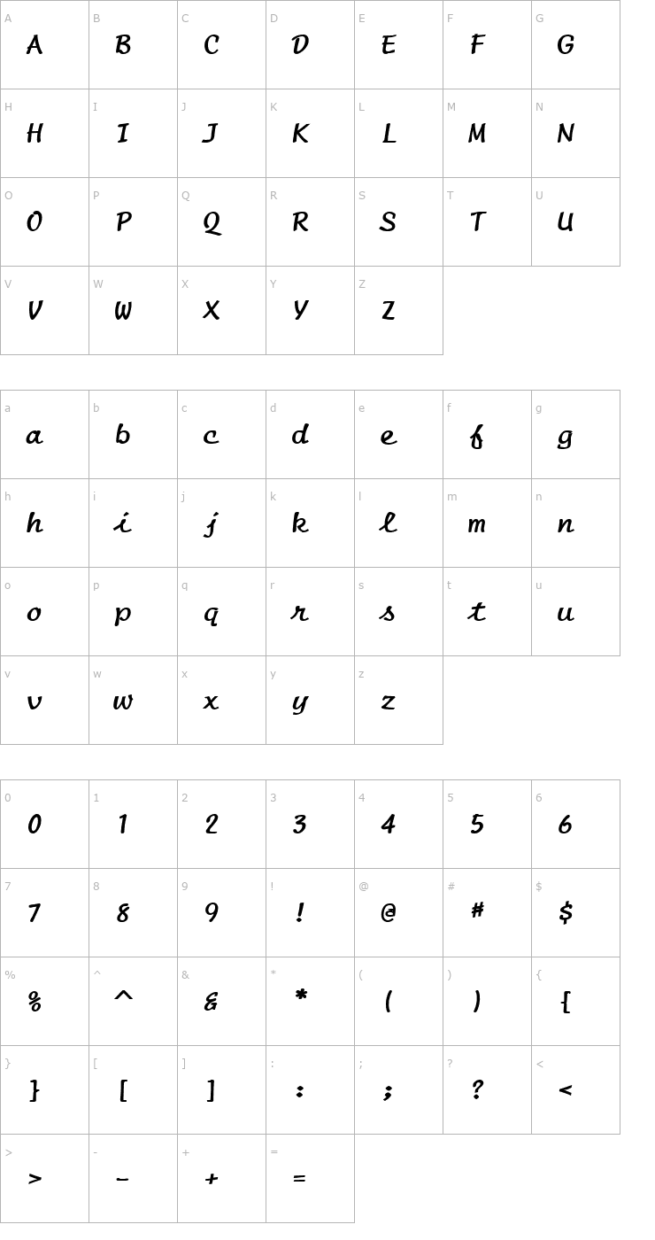 Character Map Manuscript Wide Bold Font