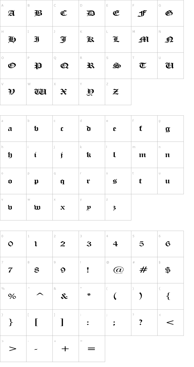 Character Map ManuscriptExtended Font