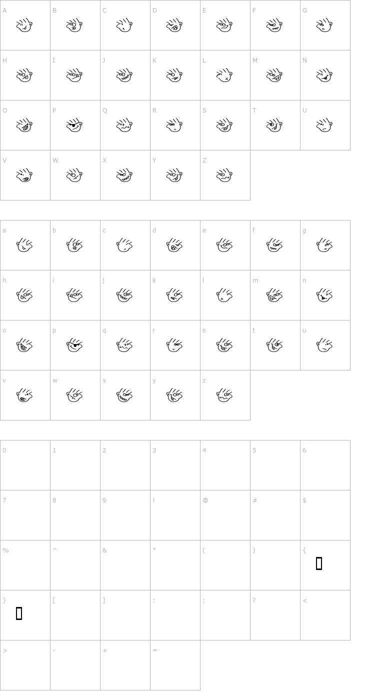 Character Map Many moods of Moe Font