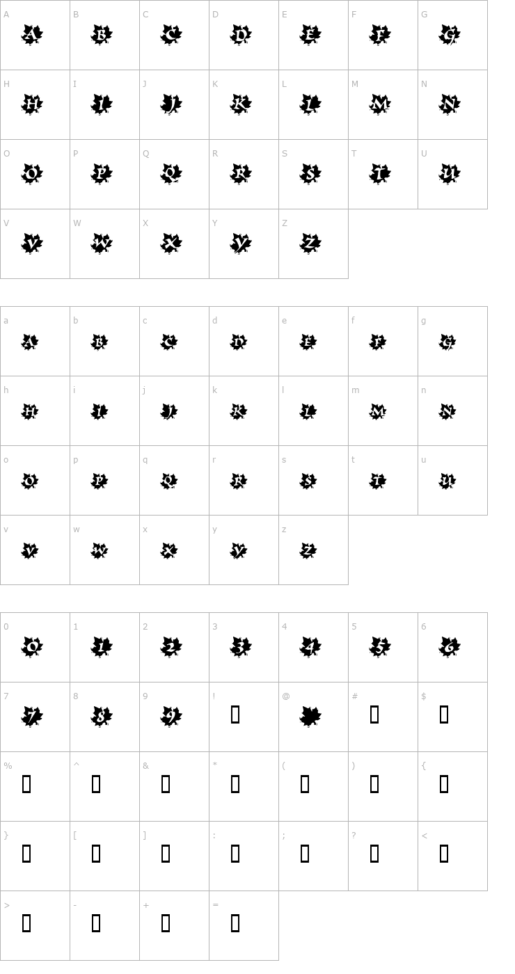 Character Map Maple Leaf Rag Font