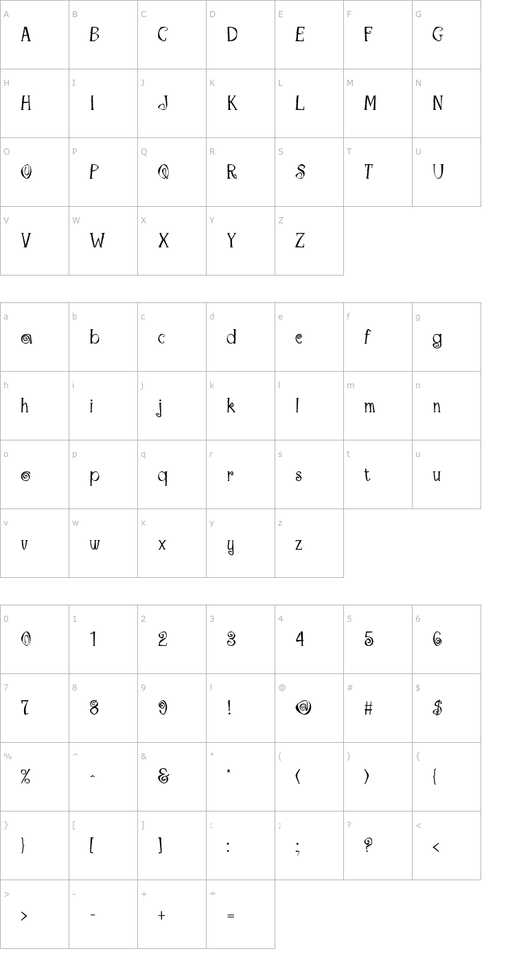 Character Map Maraca Font