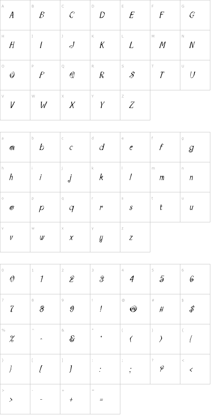 Character Map Maraca Italic Font