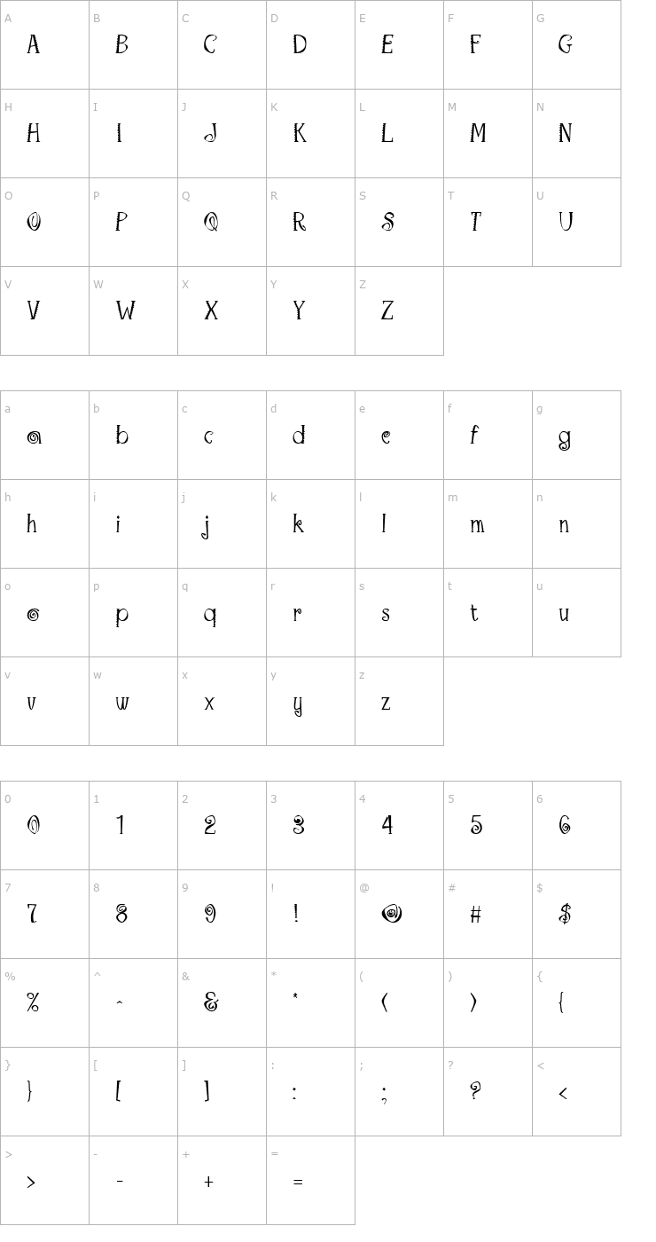 Character Map Maraca Regular Font