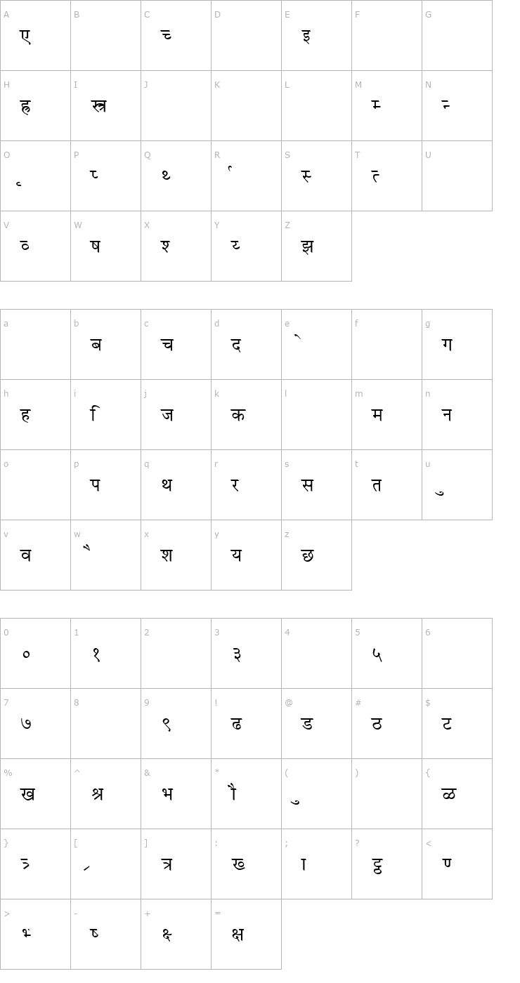 Character Map Marathi Vijay Demo Font