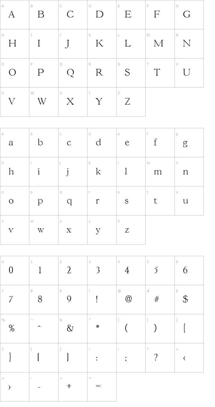 Character Map MarcBecker-ExtraLight Font