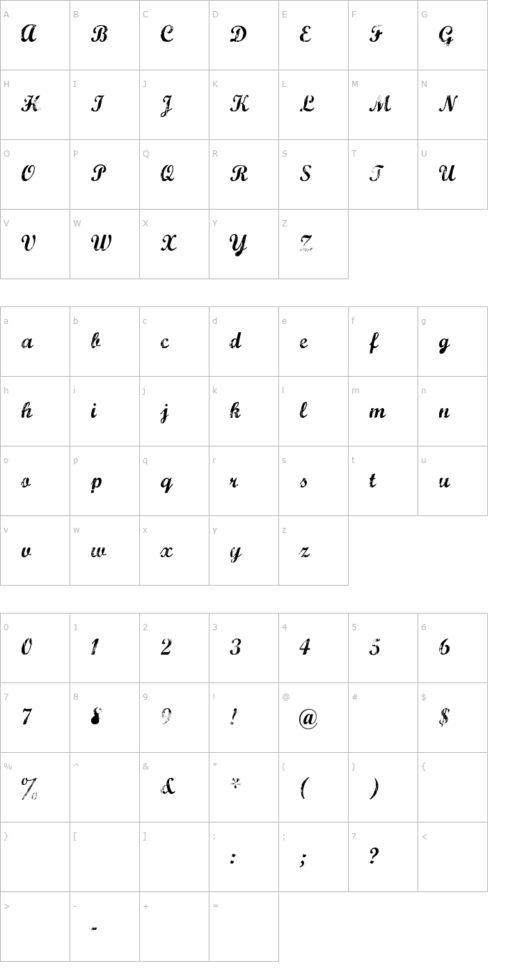 Character Map Marcelle Script Font