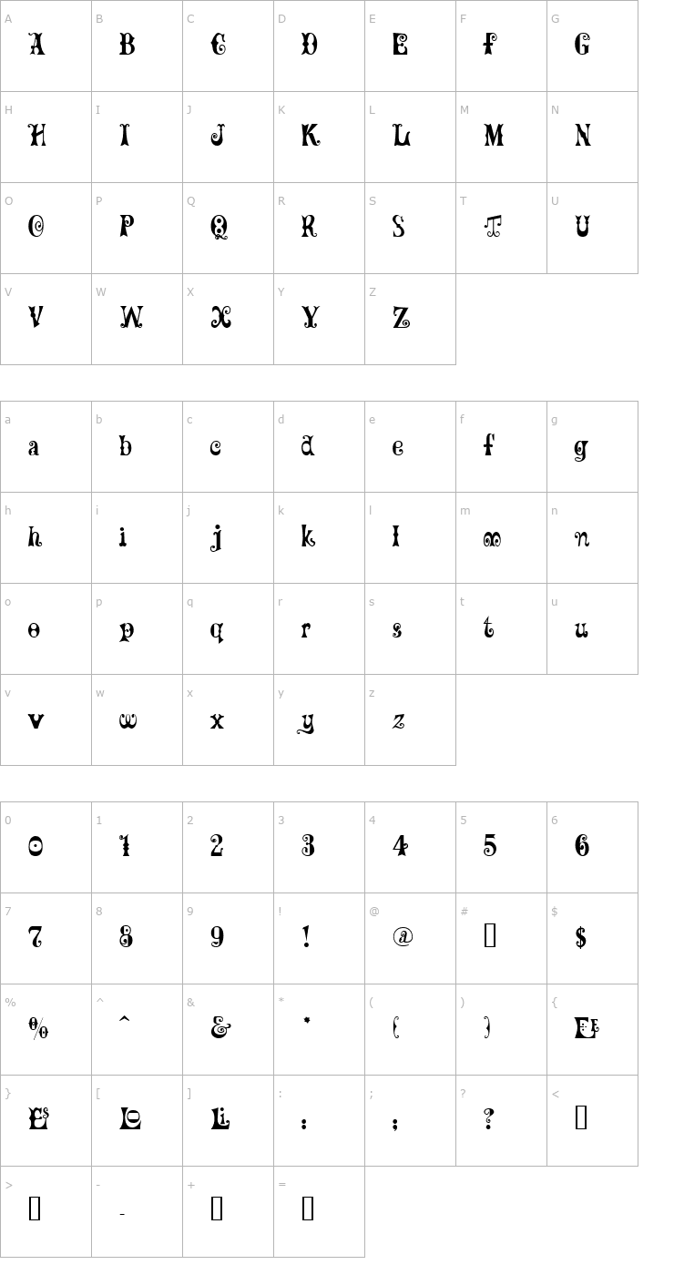 Character Map Mardi Gras Font