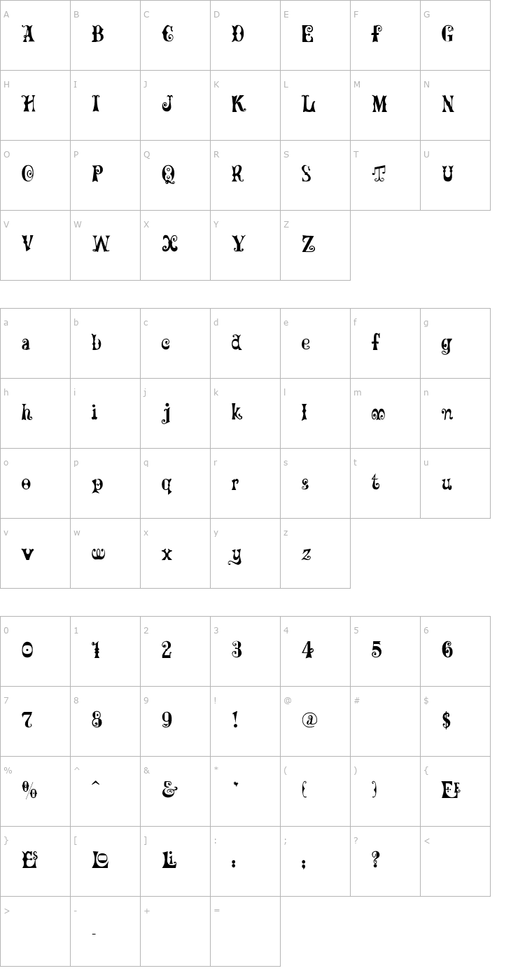 Character Map MardiGras Regular Font