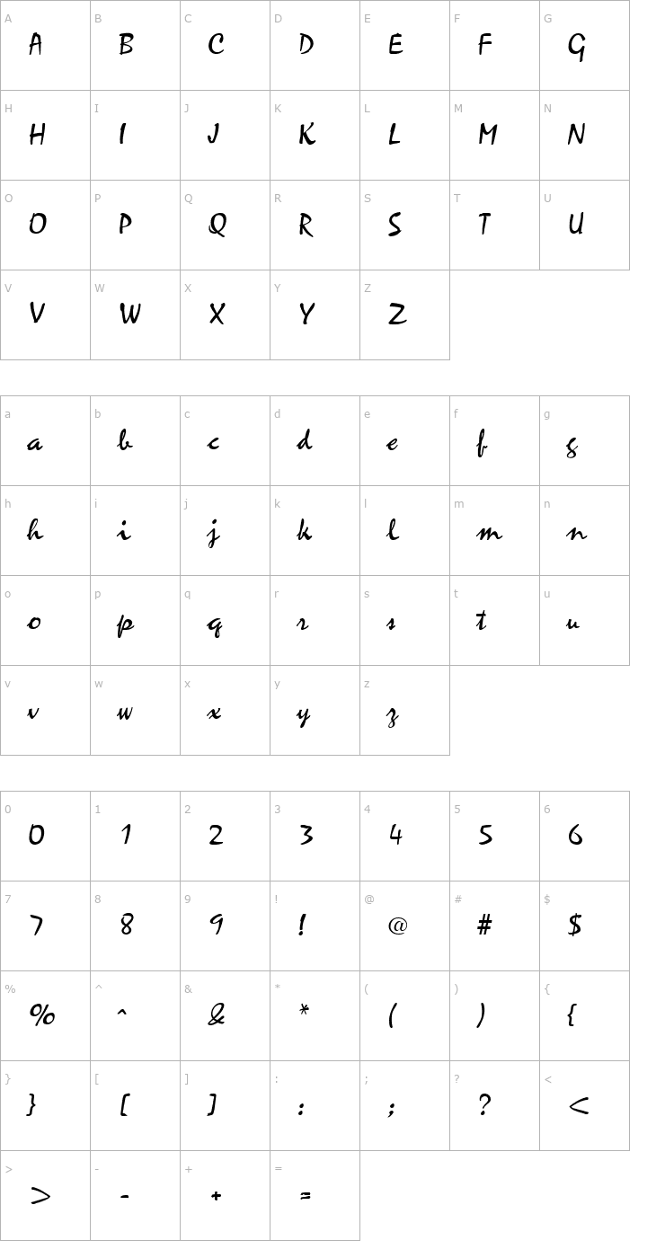Character Map Mariah Regular Font