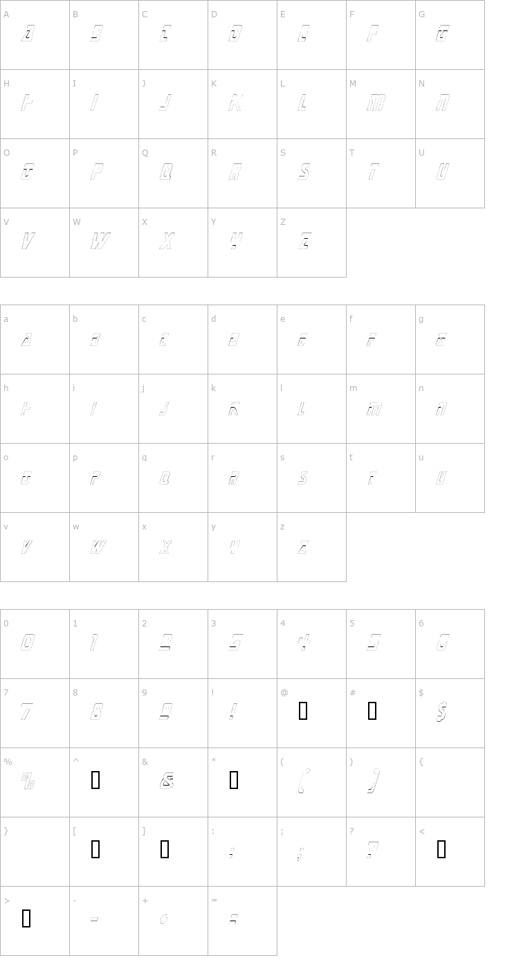 Character Map MarinerCondensedOutline Font