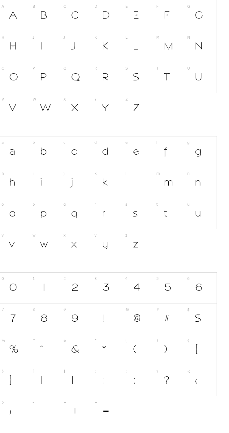 Character Map MarioBecker-ExtraLight Font