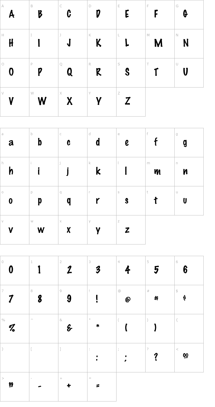 Character Map MarkerFeltThin Font