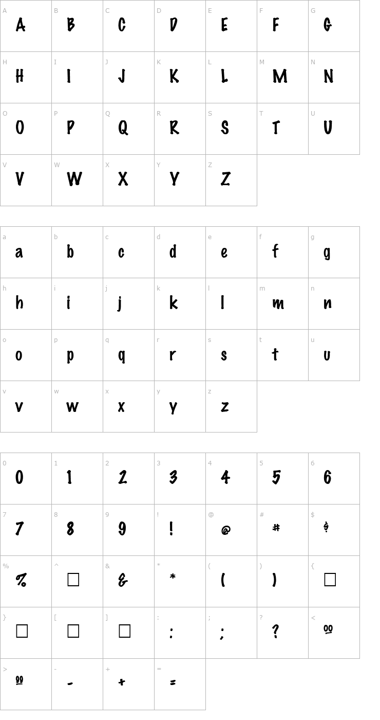 Character Map MarkerFeltThin-Plain Regular Font