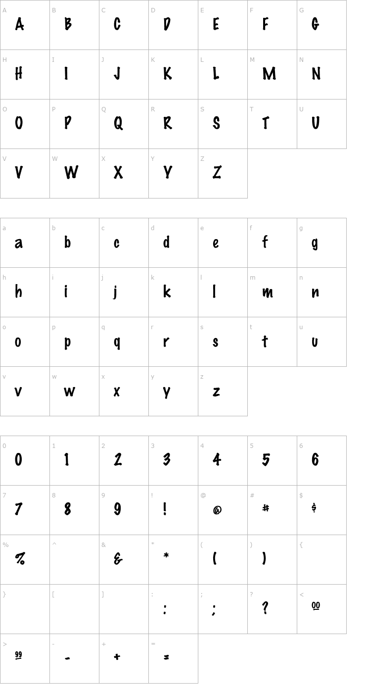 Character Map MarkerFeltThin Regular Font