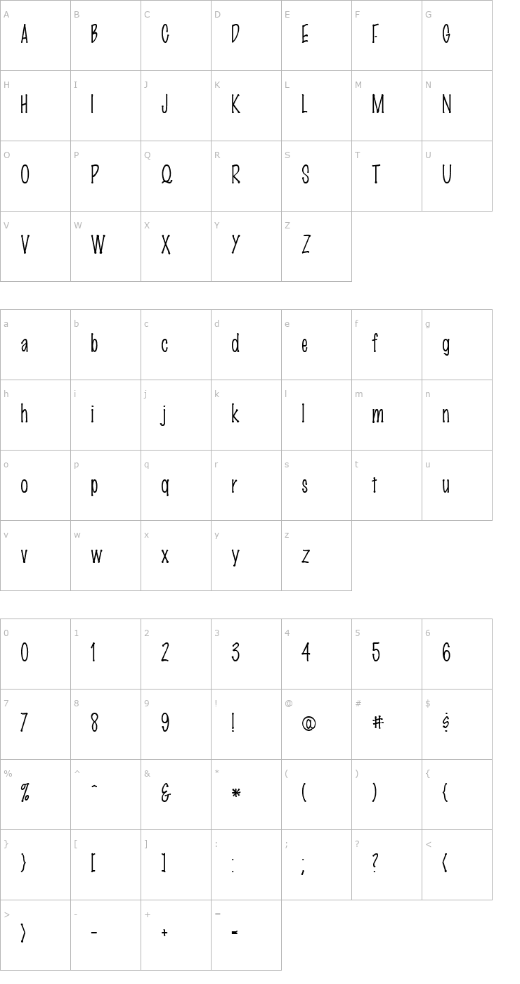 Character Map MarkerFinePoint-Plain Regular Font
