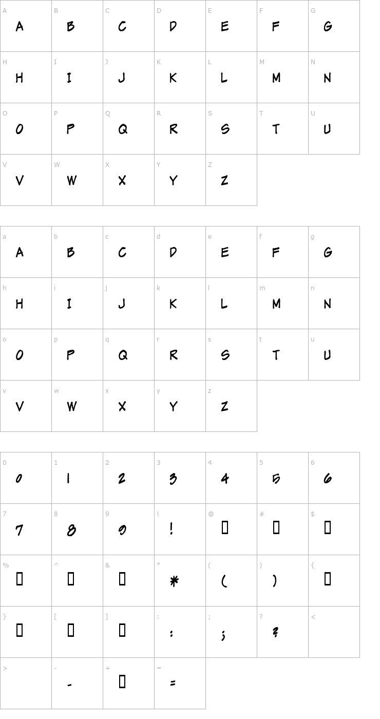 Character Map MarkerMan Font