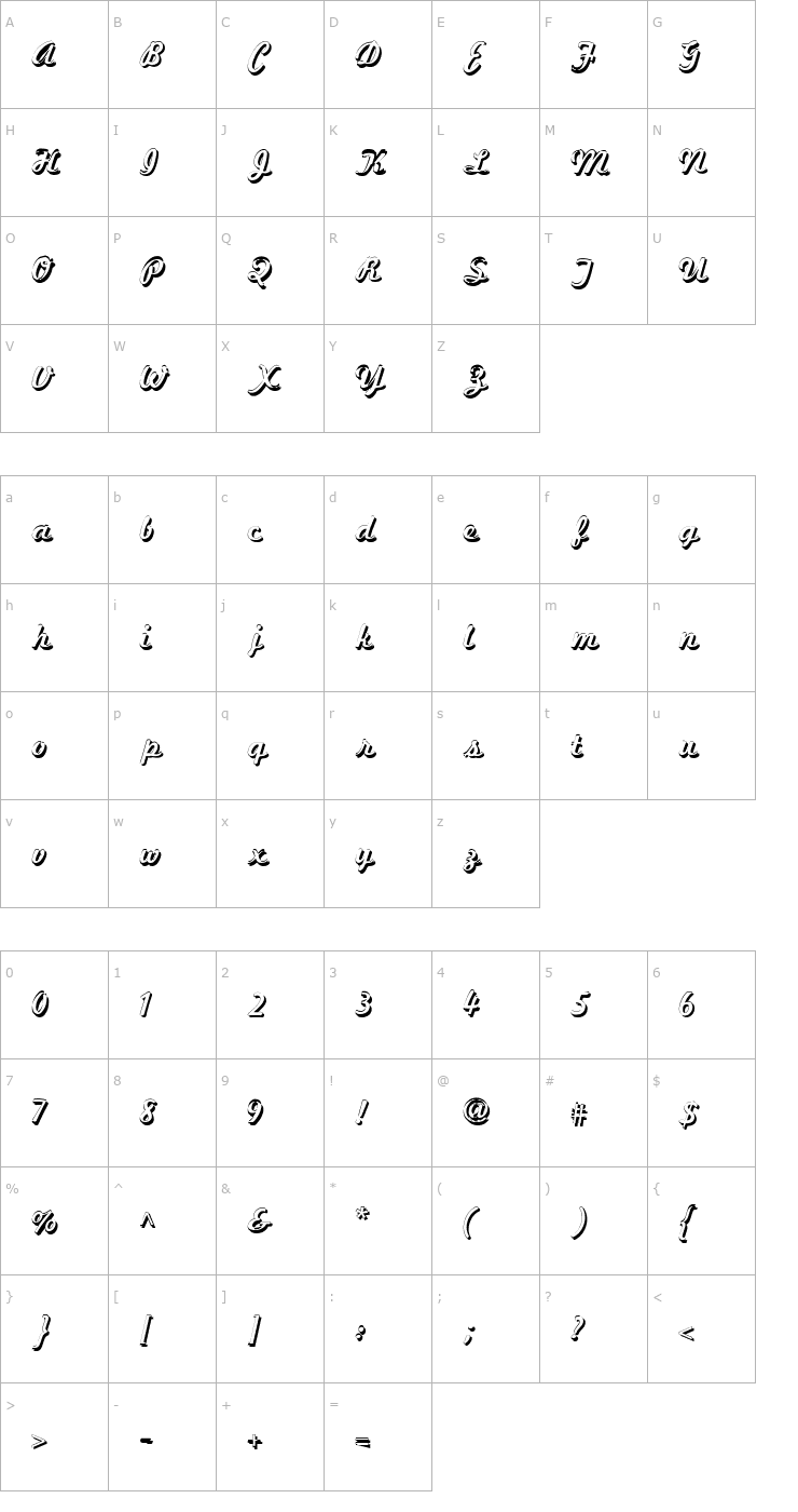 Character Map Marketing Script Shadow Font