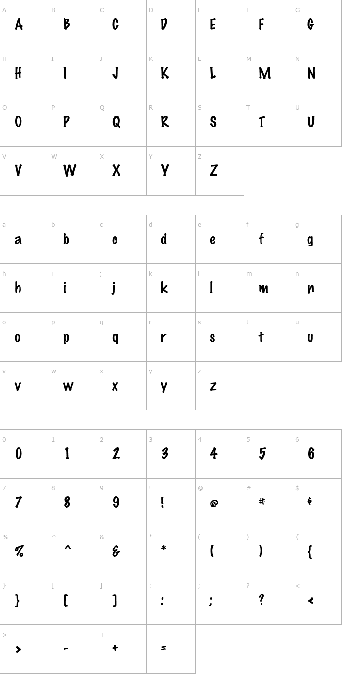 Character Map MarkingPen Regular Font