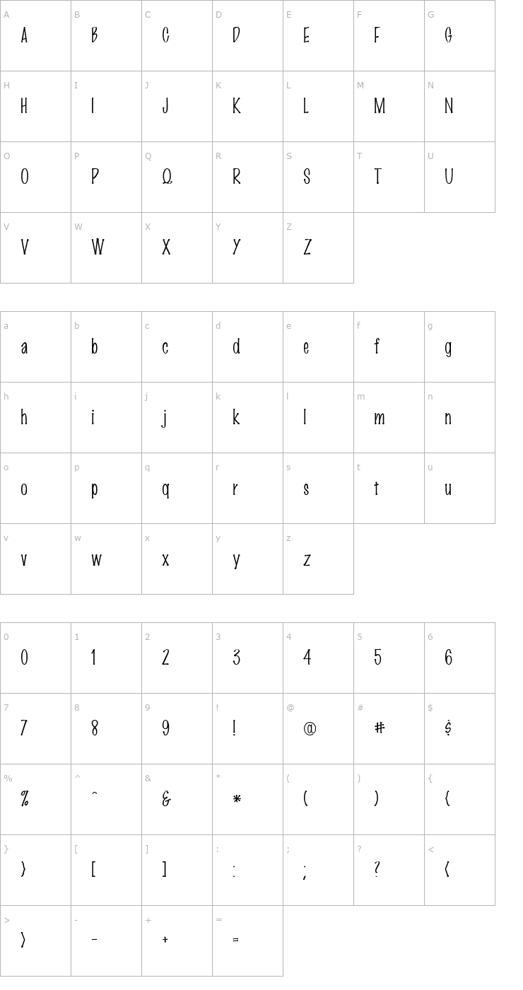Character Map MarkingPen Thin Font